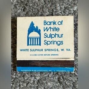 Vintage Matchbook Cover Bank White Sulphur Springs WV West Virginia Empty *USED